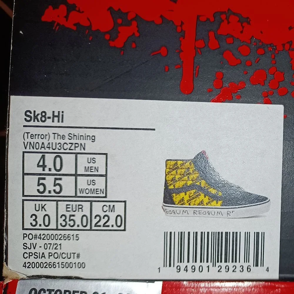 Vans X Sk8-Hi The Shining Men's 4/Women's 5.5 House of Terror VN0A4U3CZPN no top
